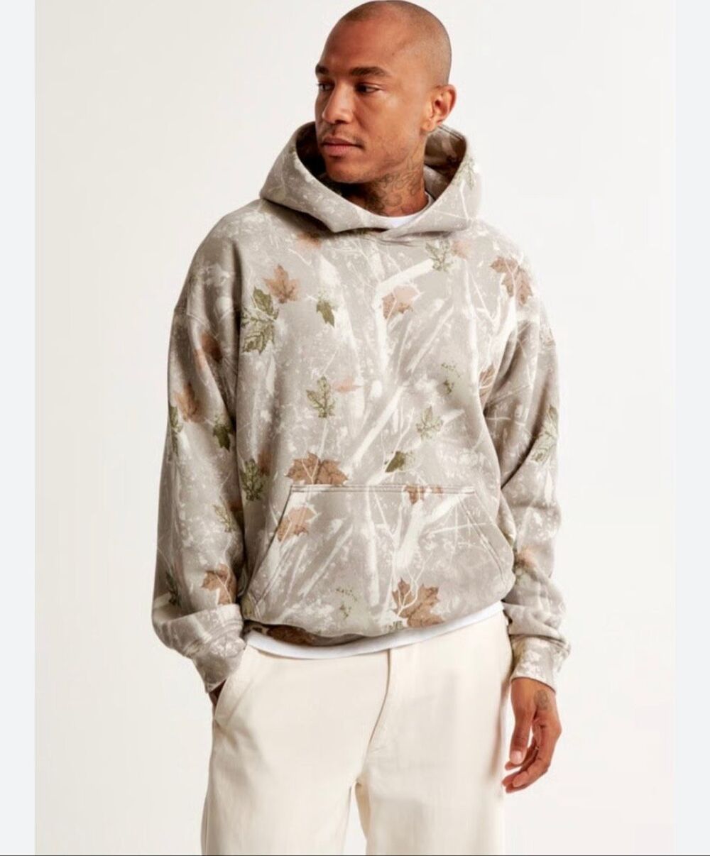 Abercrombie Essential Popover Camo Hoodie Sweatshirt Soft A&F Size Medium Unisex
